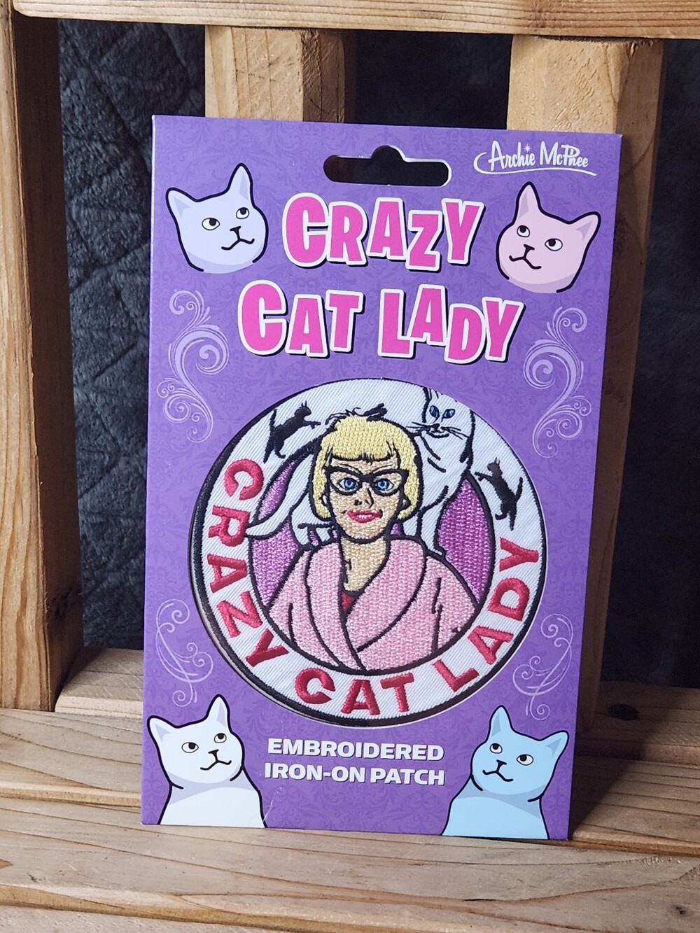 Archie McPhee Embroidered Crazy Cat Lady Iron On – or Sew On – Emblem Patch NEW!
